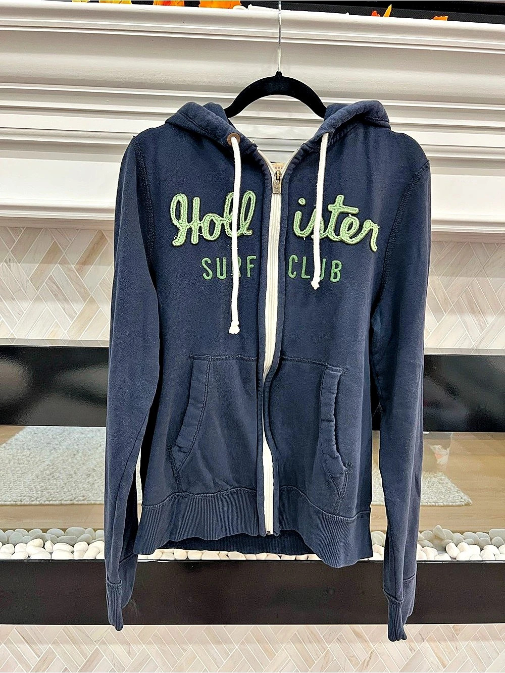 Hollister Y2K Surf Club Navy & Green Full-Zip Hoodie Sweatshirt Size XL